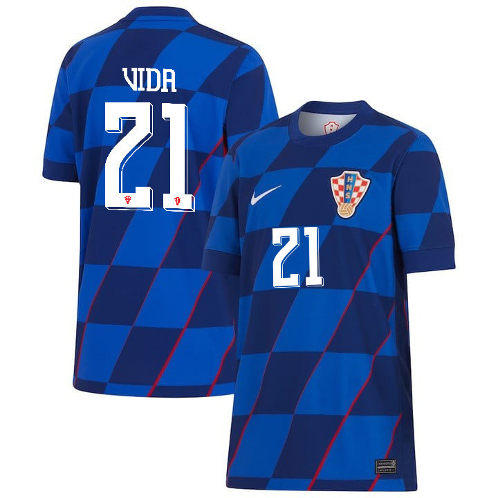 Domagoj Vida 21 Croatia National Team 2024 Away YOUTH Jersey – Blue