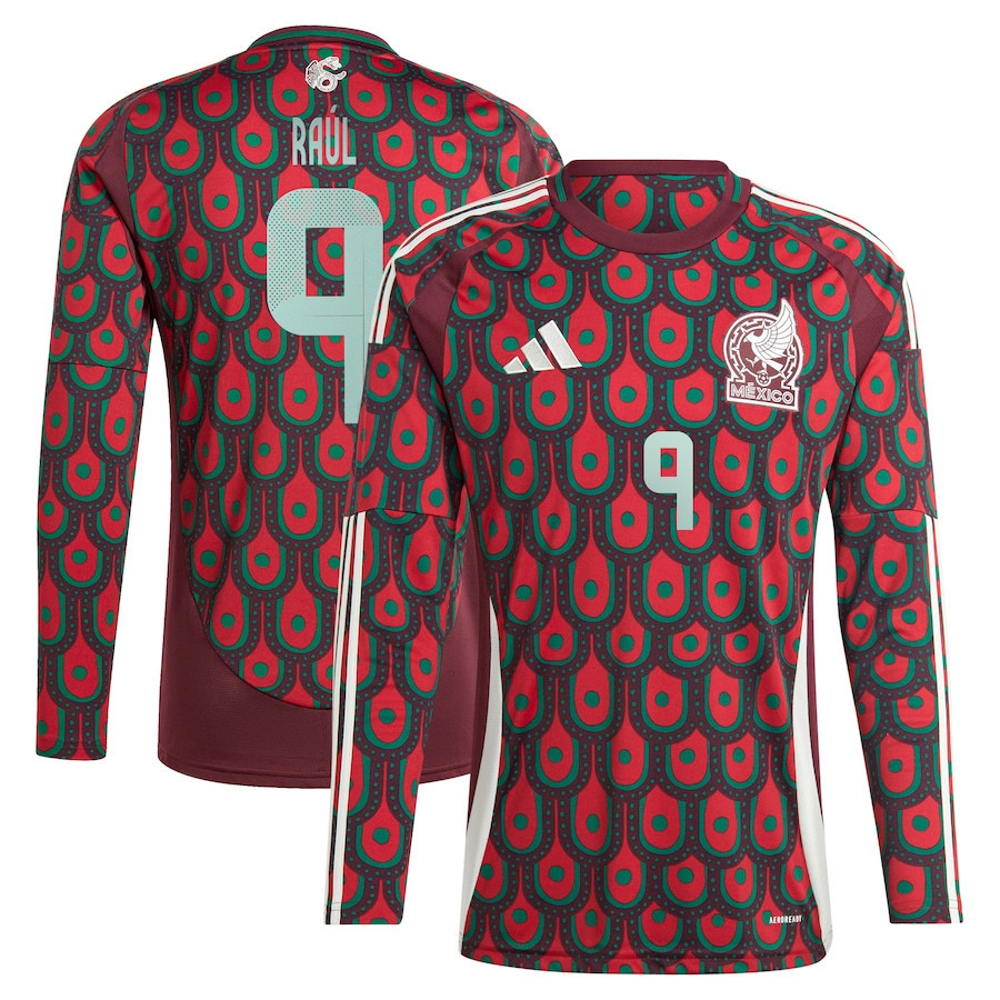 Raul Jimenez 9 Mexico National Team 2024 Home Long Sleeve Men Jersey – Burgundy