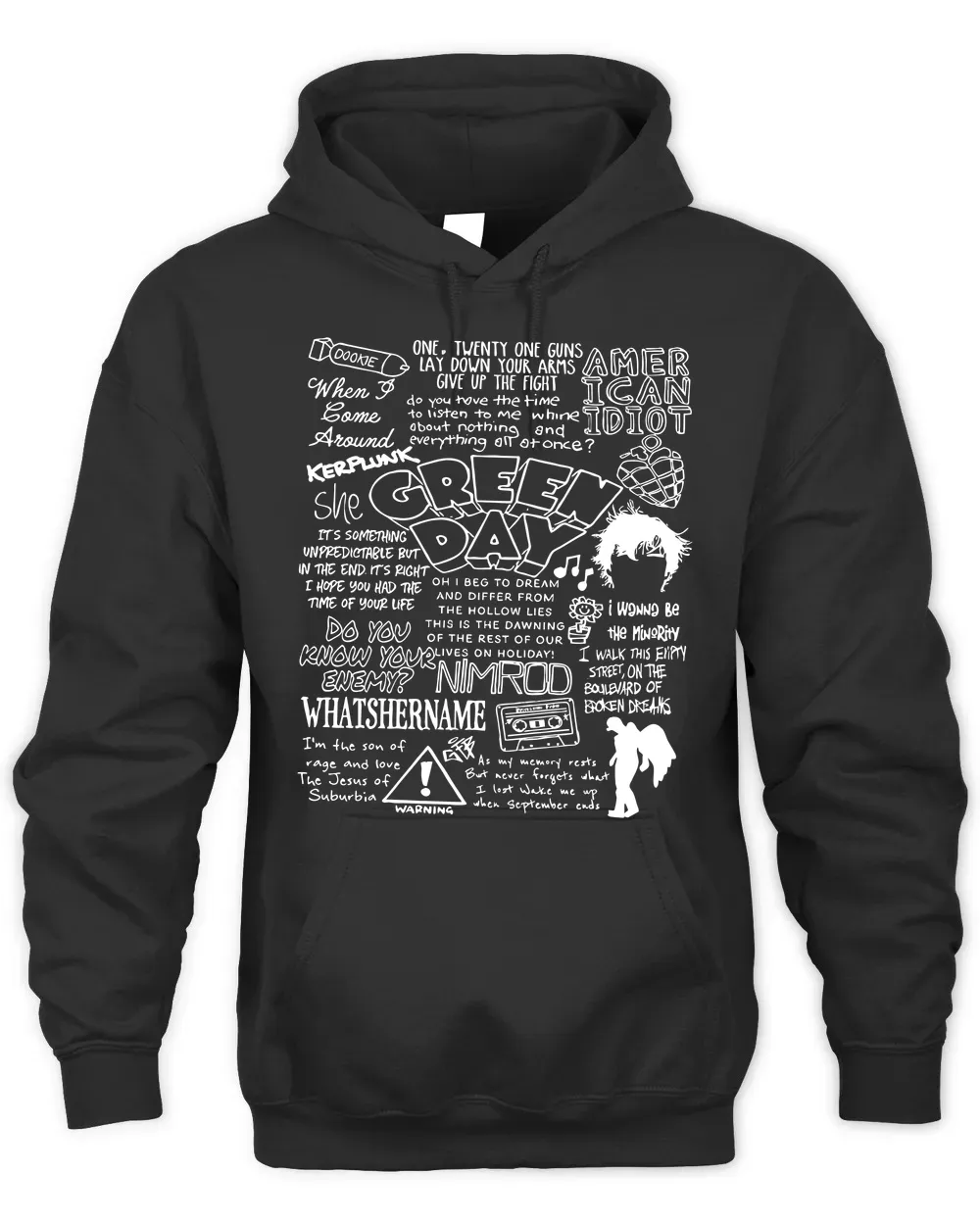 Hoodie Green Day Doodle Art , Green Day , Vintage Green Day Lyric Album Song Music Band