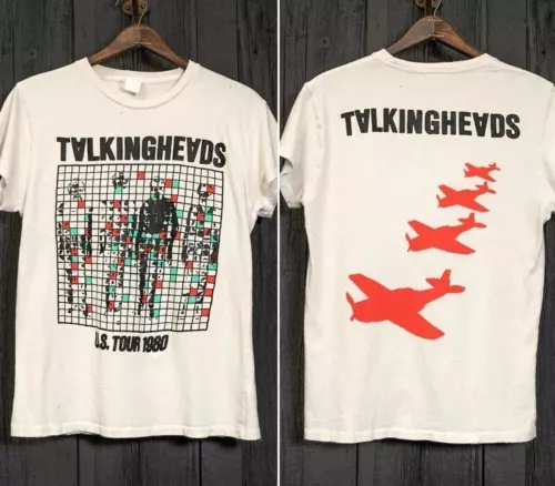 T-Shirt Rare 1980 Talking Heads Band Us Tour 2 Side White Unisex Reprint