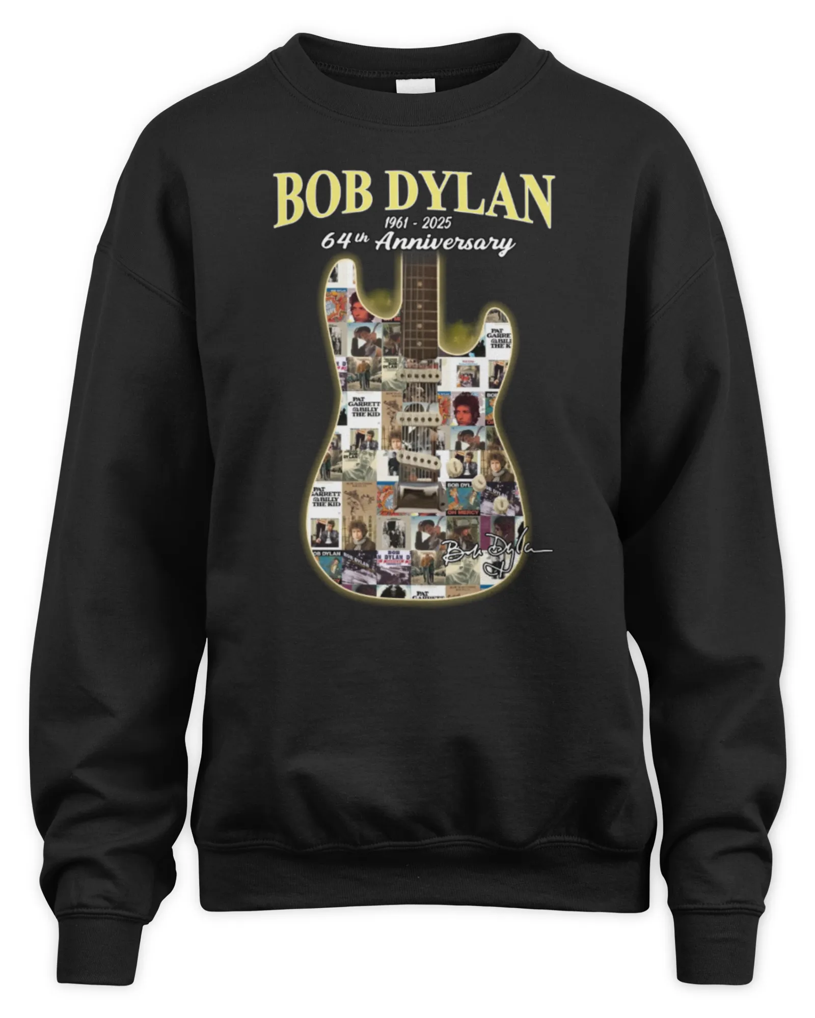 Sweatshirt Official Bob Dylan 1961-2025 64th Anniversary Signature Black, Premium Sweaer