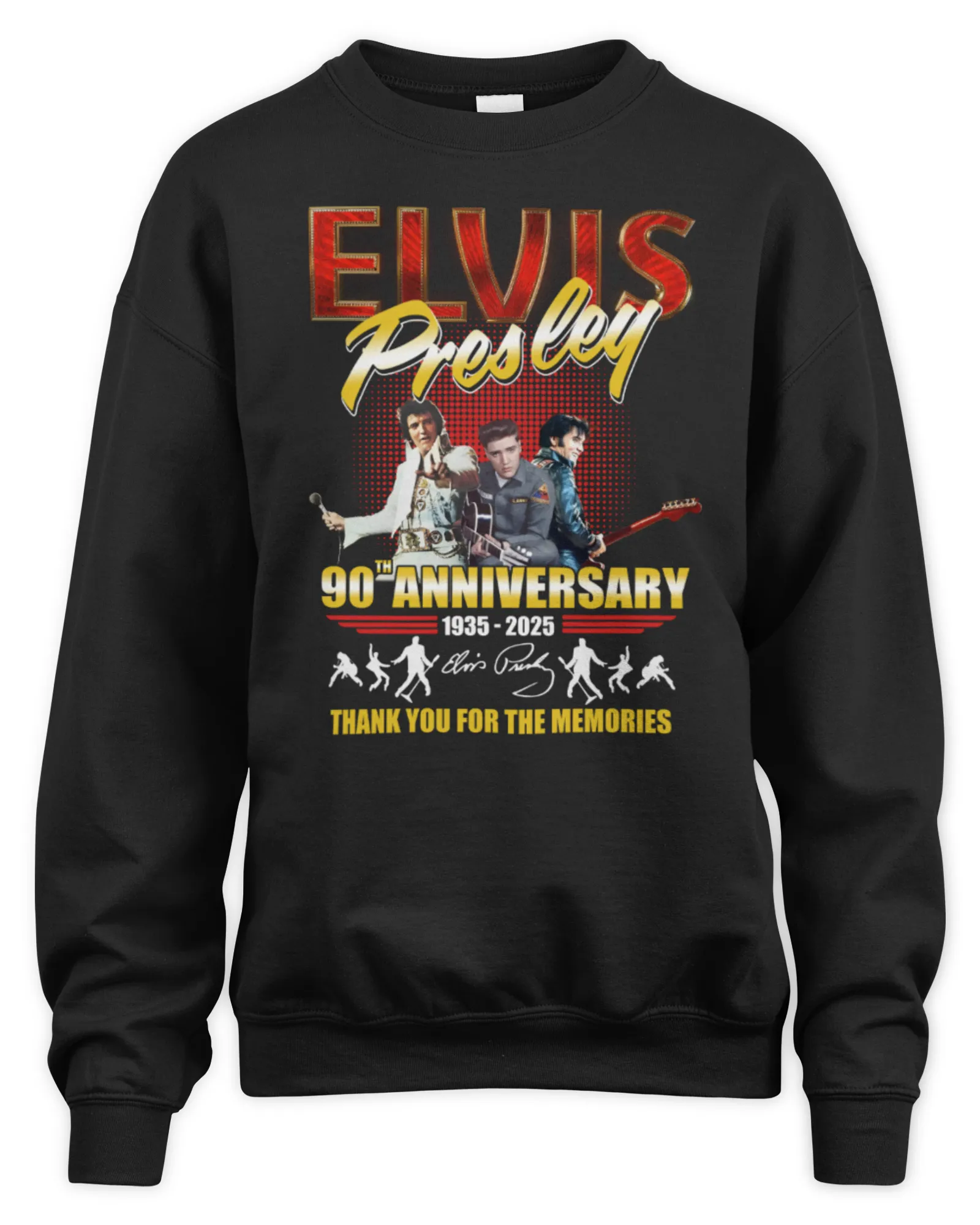 Sweatshirt Official Elvis Presley 90th Anniversary 1935-2025 Thank You For The Memories, Premium Sweaer