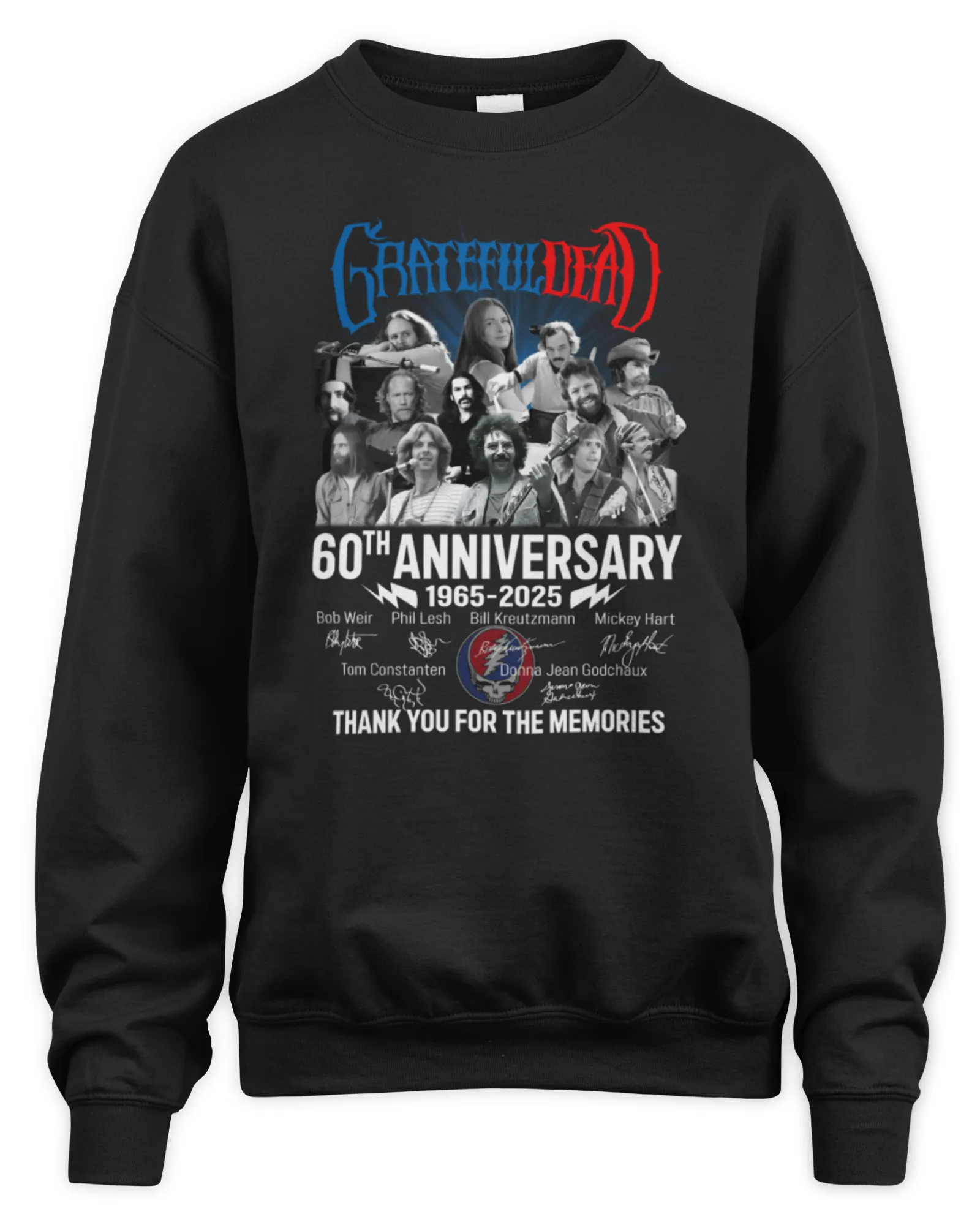 Sweatshirt Official Grateful Dead 60th Anniversary 1965-2025 Thank You For The Music, Premium Sweaer
