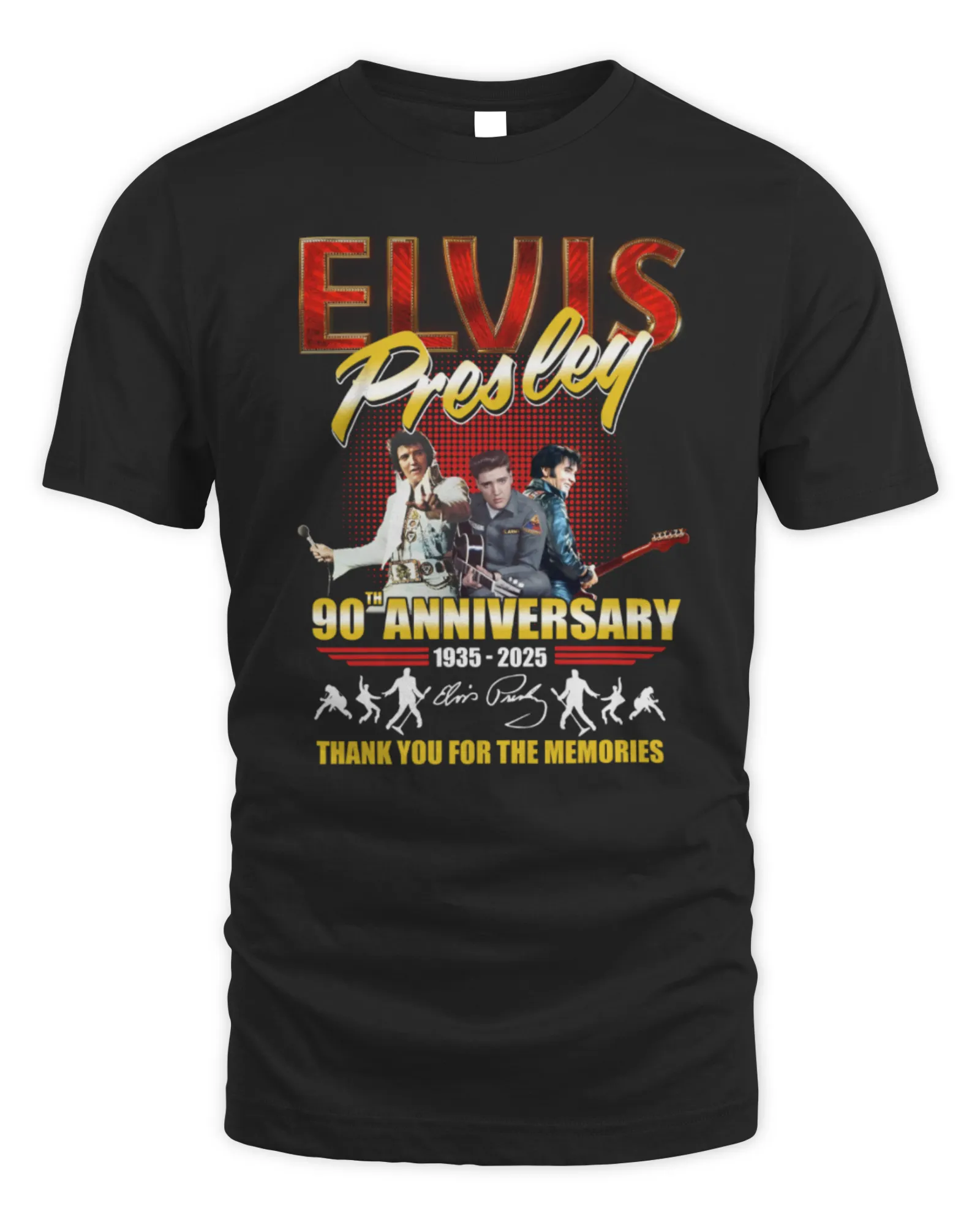 T-Shirt Elvis Presley 90th Anniversary 1935-2025 Thank You For The Memories Black