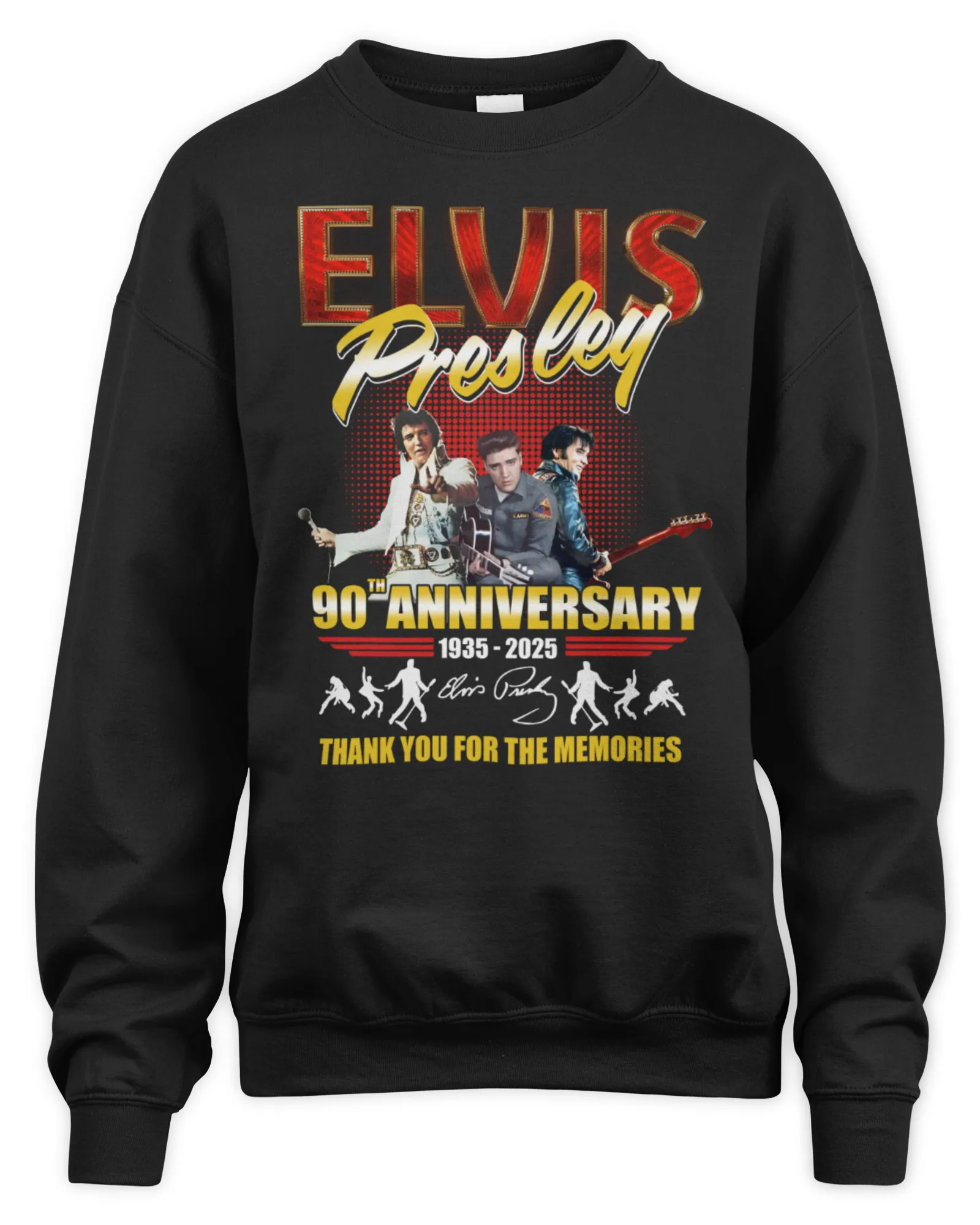 Sweatshirt Elvis Presley 90th Anniversary 1935-2025 Thank You For The Memories, Premium Sweaer