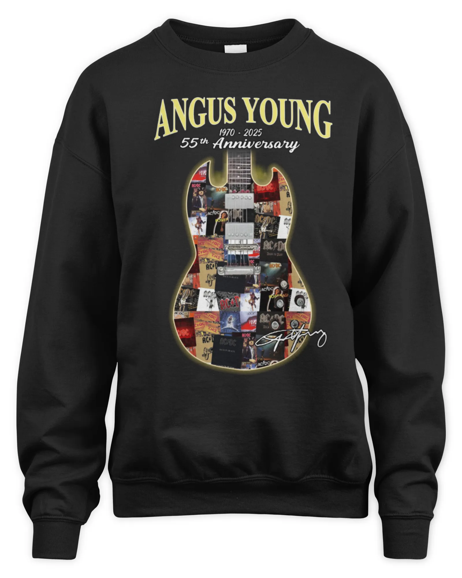 Sweatshirt Angus Young 1970-2025 55th Anniversary Signature Official, Premium Sweaer