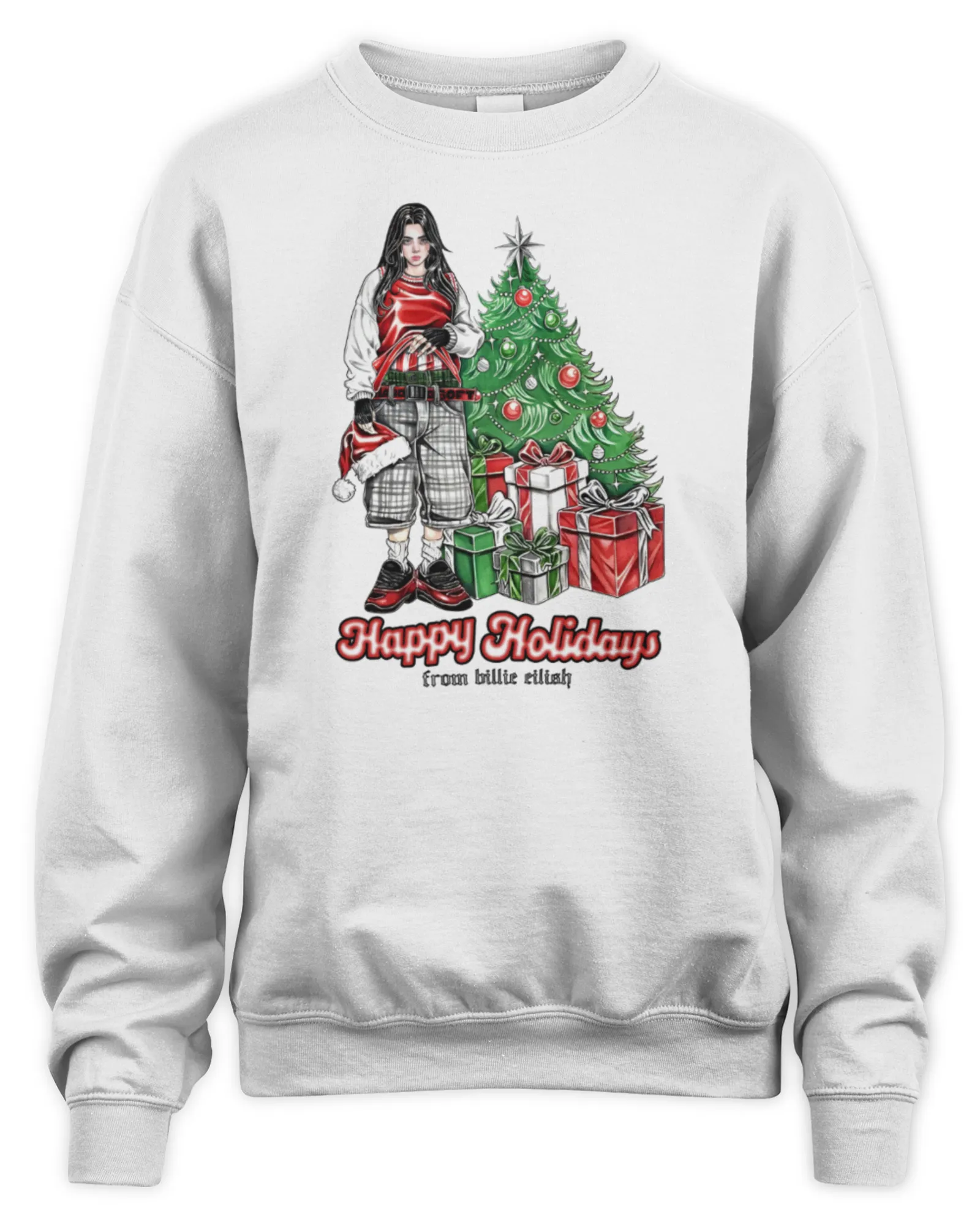 Sweatshirt Billie Eilish Happy Holidays White Crewneck, Premium Sweaer