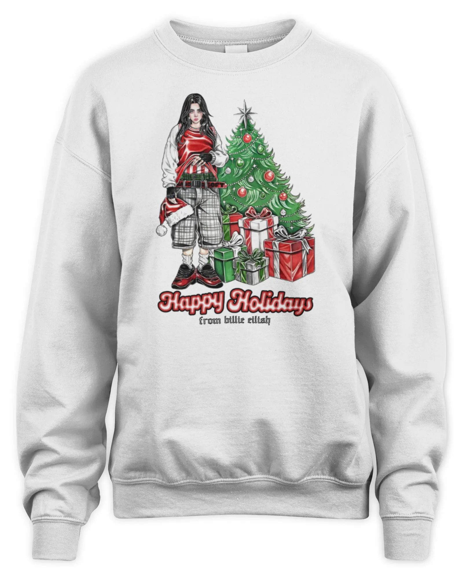 Sweatshirt Billie Eilish Happy Holidays White Official, Premium Sweaer