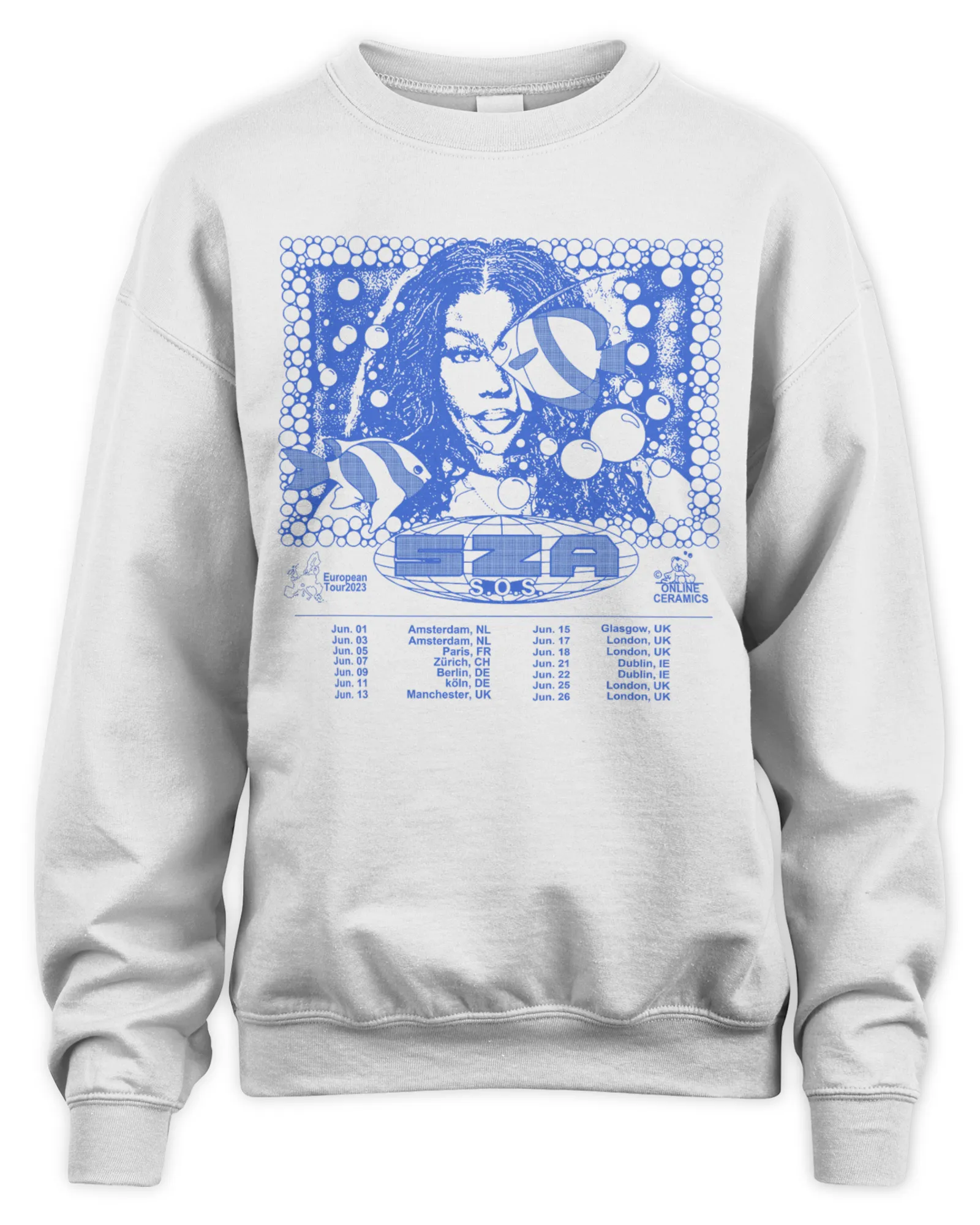 Sweatshirt Sza Merchandise White Sos Europe Tour, Premium Sweaer