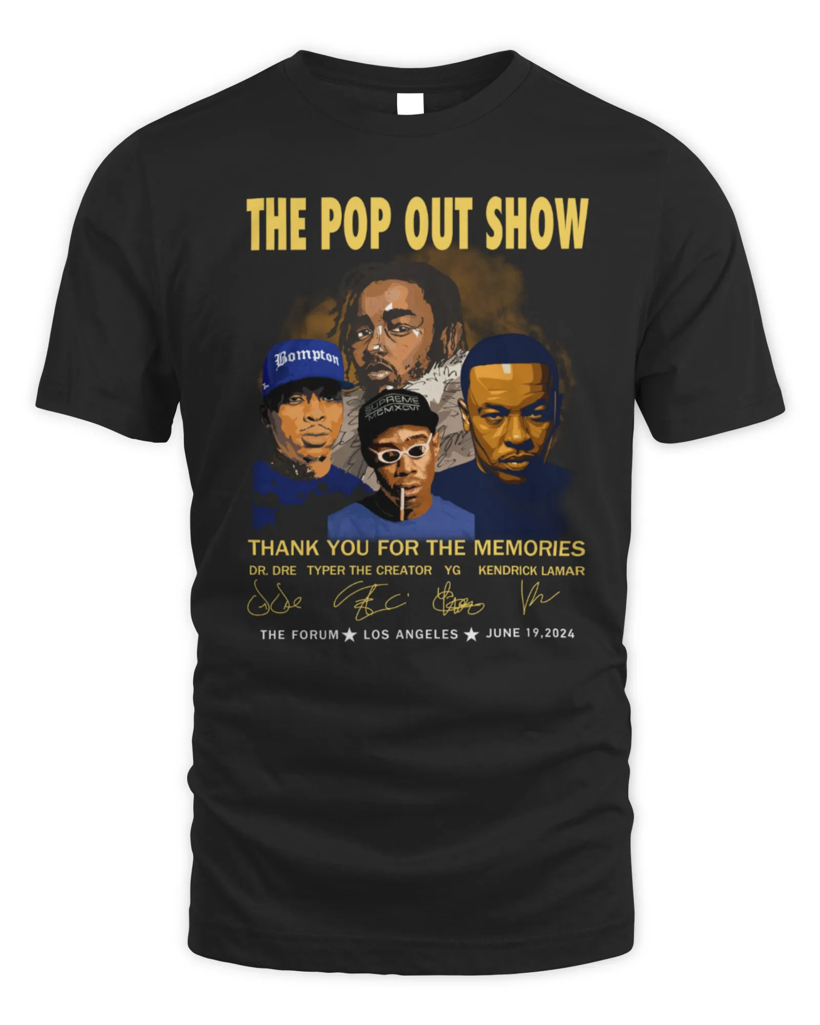 T-Shirt The Pop Out Show Thank You For The Memories Dr Dre, Tyler The Creator, YG, Kendrick Lamar