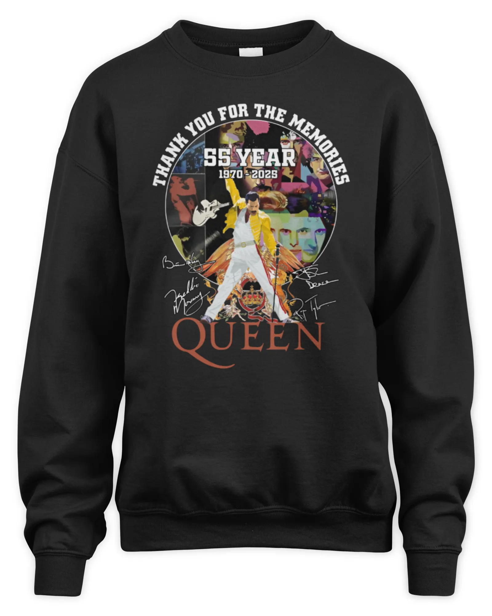 Sweatshirt Thank You For The Memories 55 Years 1970-2025 The Queen Band Photo Signature, Premium Sweaer
