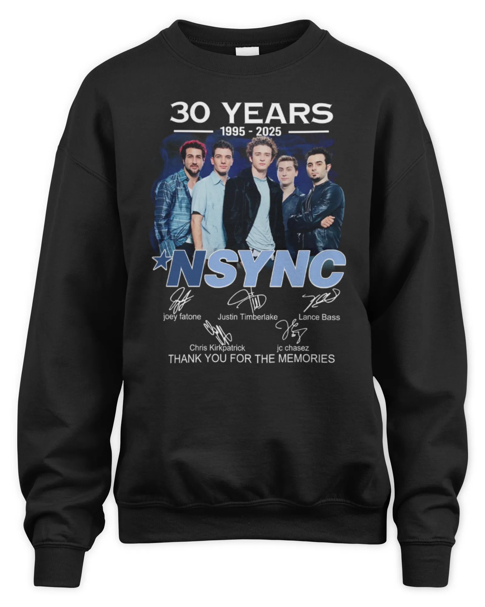 Sweatshirt Nsync Boy Band 30 Years 1995-2025 Thank You For The Memories Signatures, Premium Sweaer