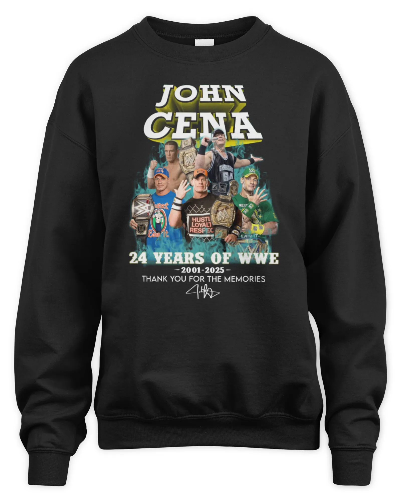 Sweatshirt John Cena 24 Years Of WWE 2001-2025 Thank You For The Memories Official, Premium Sweaer