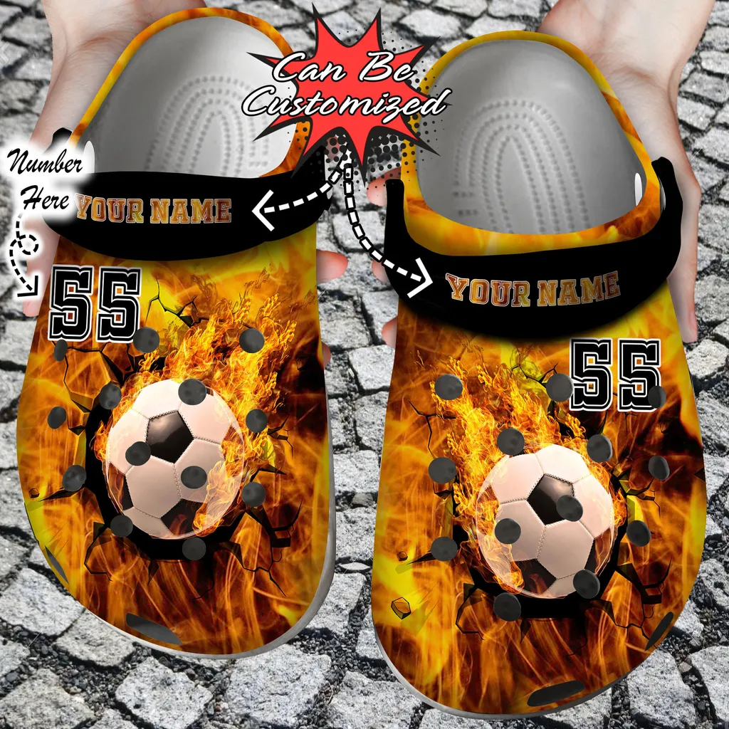 Sport Personalized Fire Soccer Crack Ball Overlays Crocs Crocs