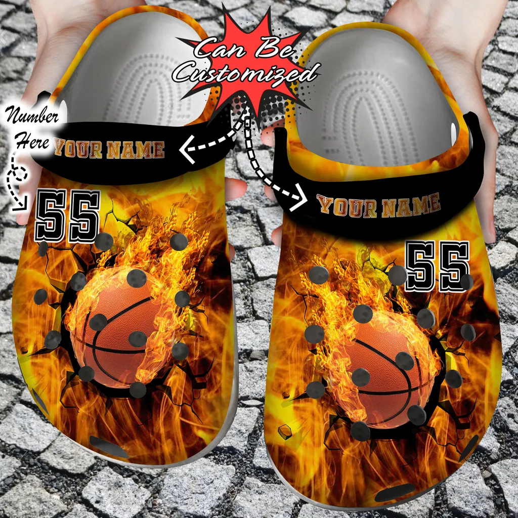 Sport Personalized Fire Basketball Crack Ball Overlays Crocs Crocs