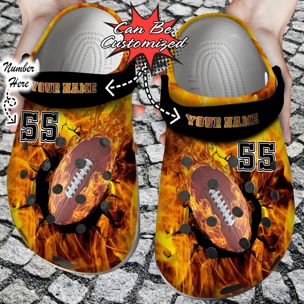 Sport Personalized Fire Football Crack Ball Overlays Crocs Crocs