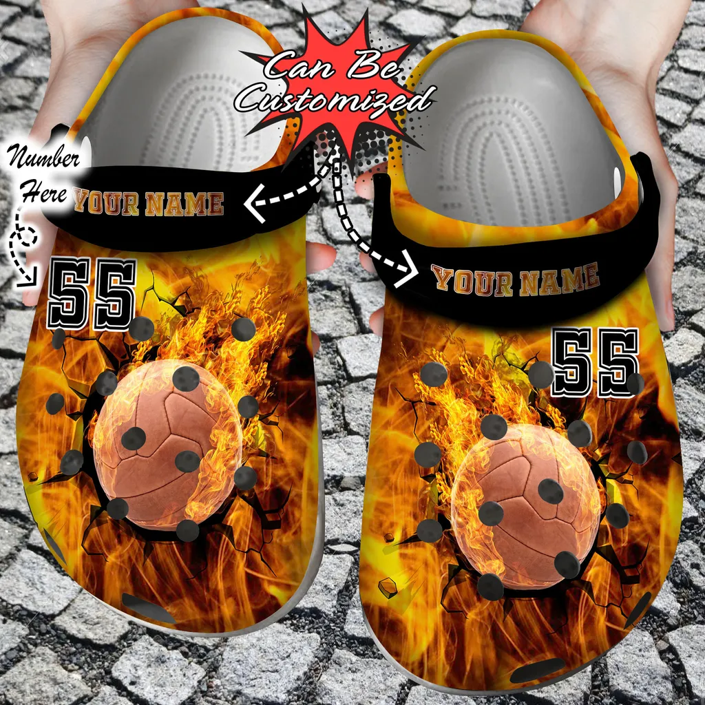 Sport Personalized Fire Volleyball Crack Ball Overlays Crocs Crocs