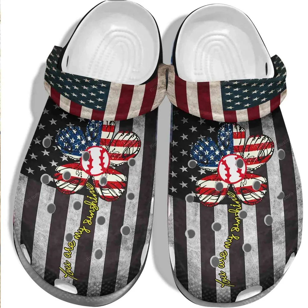 Usa Flag Flower Baseball Custom Crocs Crocs
