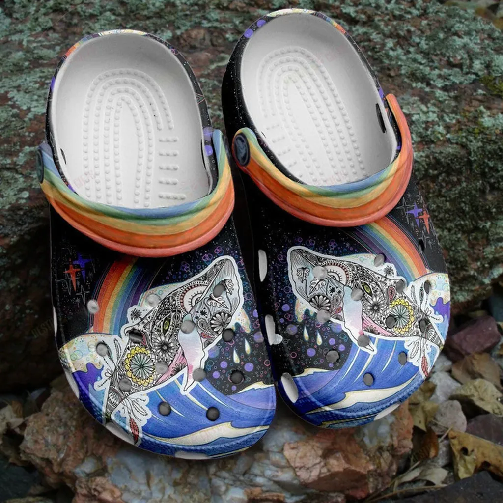 Whale Flower Art Rainbow Crocs Shoes Comfortable For Men Women