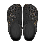 Luxury Black Flowers and Golden Leaves Crocs Classic Crocs