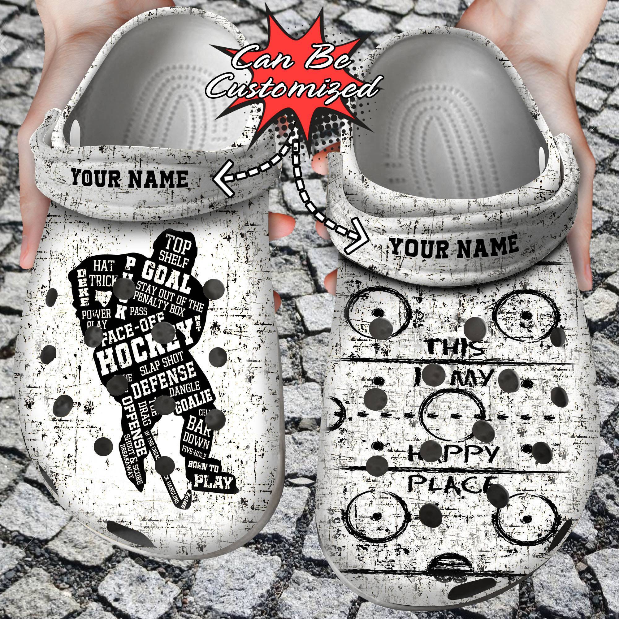 Sport NHL Personalized Hockey Player This Is My Happy Place Crocs Crocs