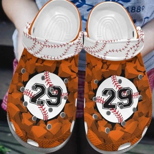 Personalized Baseball Whitesole Proud Orange, Number On Sandal Fashion Style Crocs Crocs
