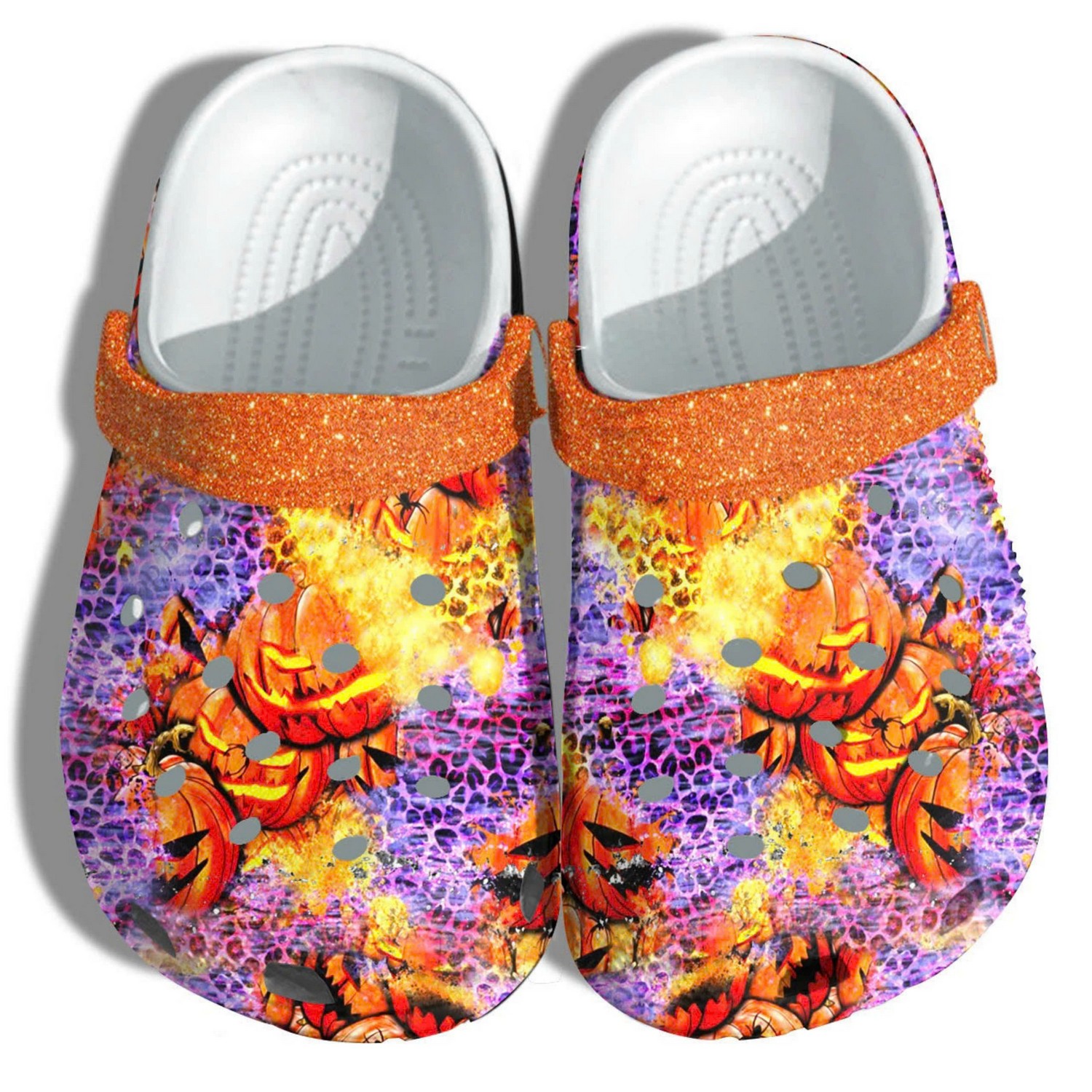 Glitter Leopard Pumpkin Spooky Halloween Crocs For Men Women And Kids