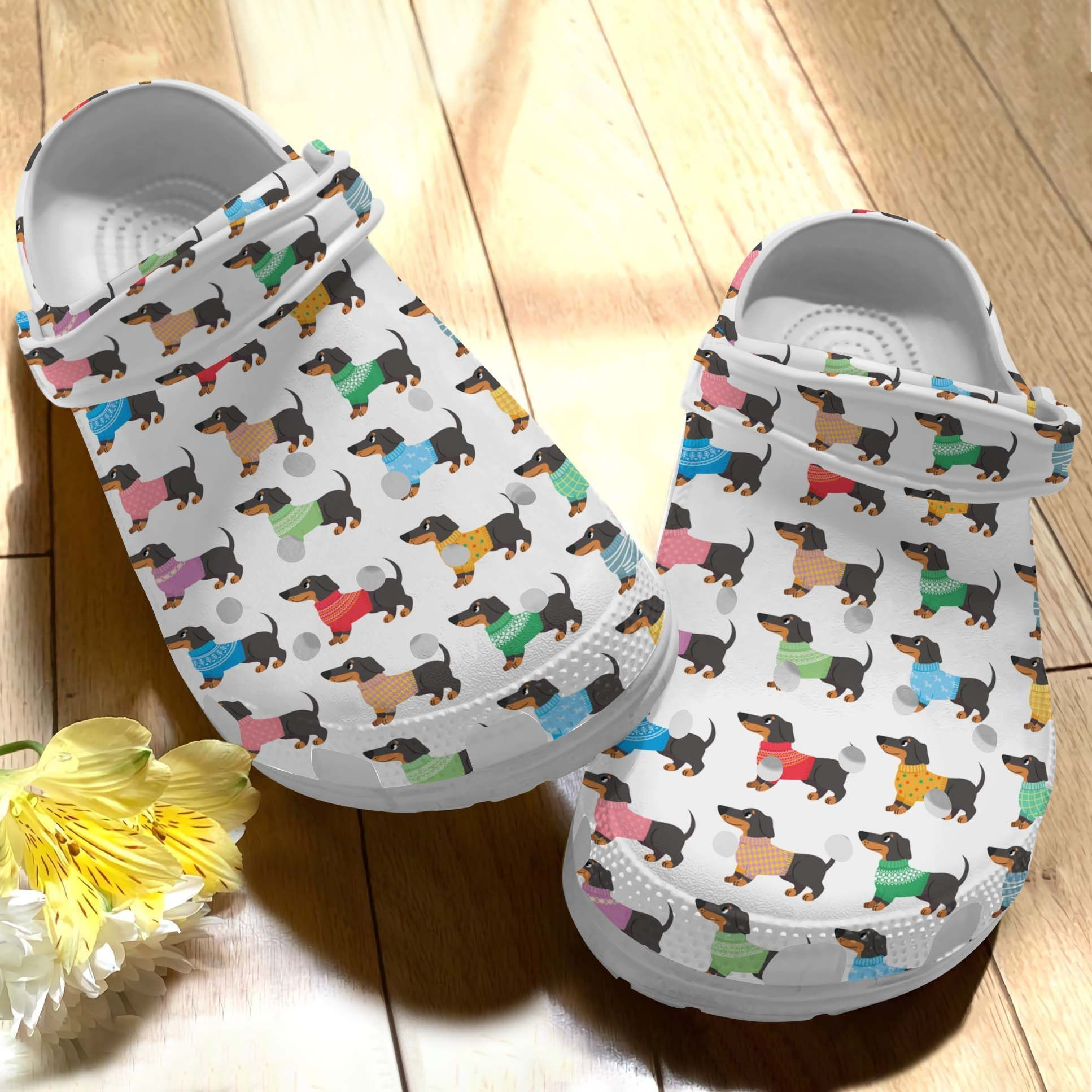 Funny Dachshund Wearing Sweaters Crocs For Men Women And Kids