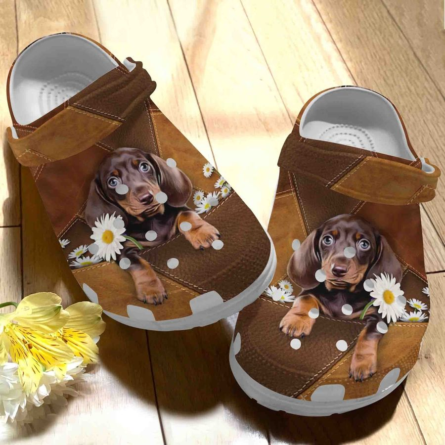 Baby Dachshund And Beautiful Daisy Crocs For Men Women And Kids