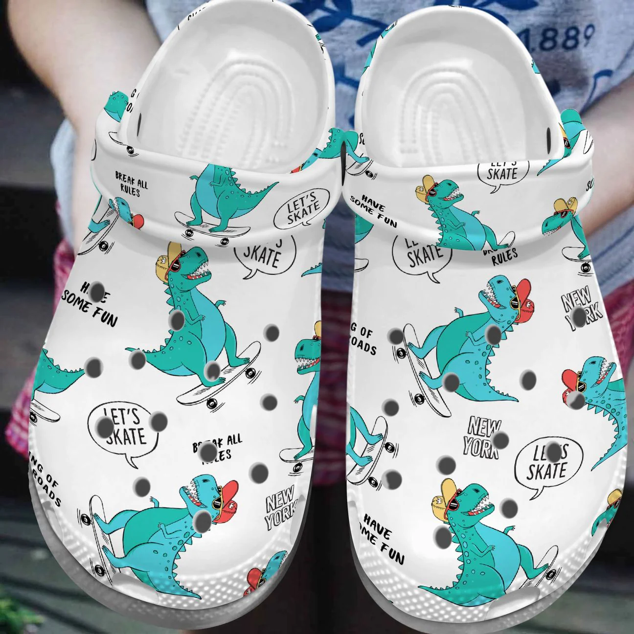 Lets Skate Funny Dinosaur Crocs For Men Women And Kids