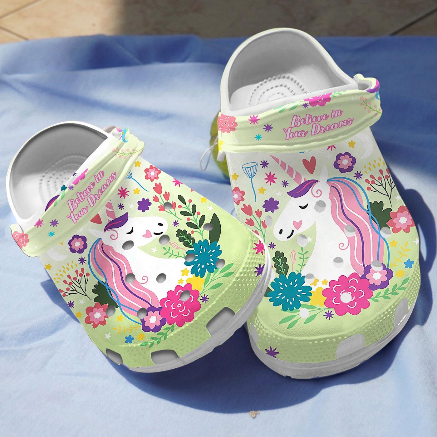Believe in Dreams Unicorn Crocs For Men Women And Kids