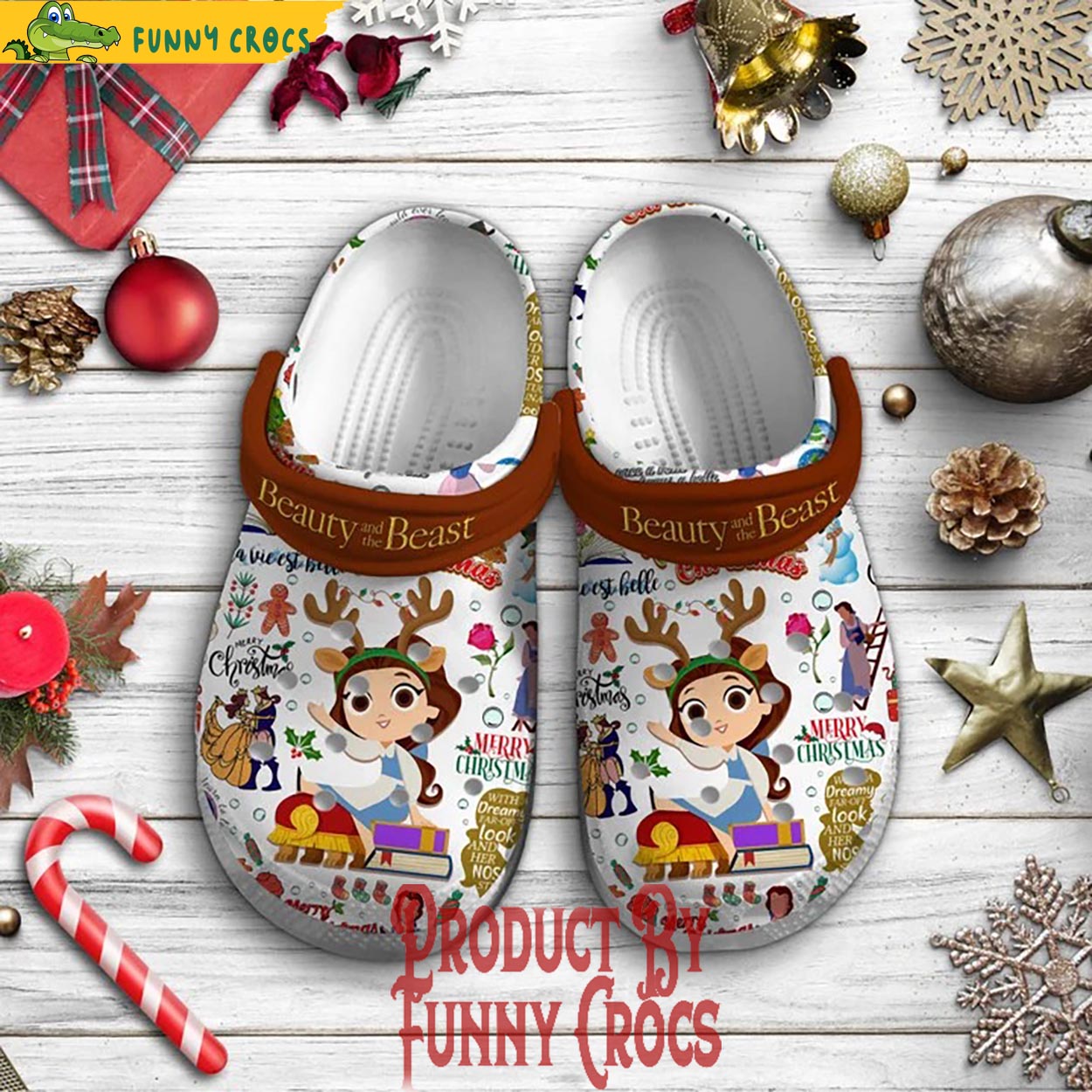 Beauty And The Beast Cartoon Merry Christmas Crocs
