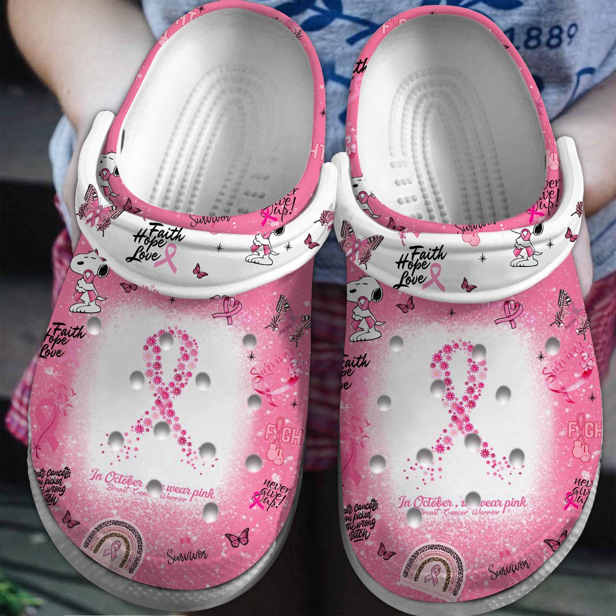 Snoopy We Wear Pink Breast Cancer Awareness Cartoon Crocs - GNL1462484