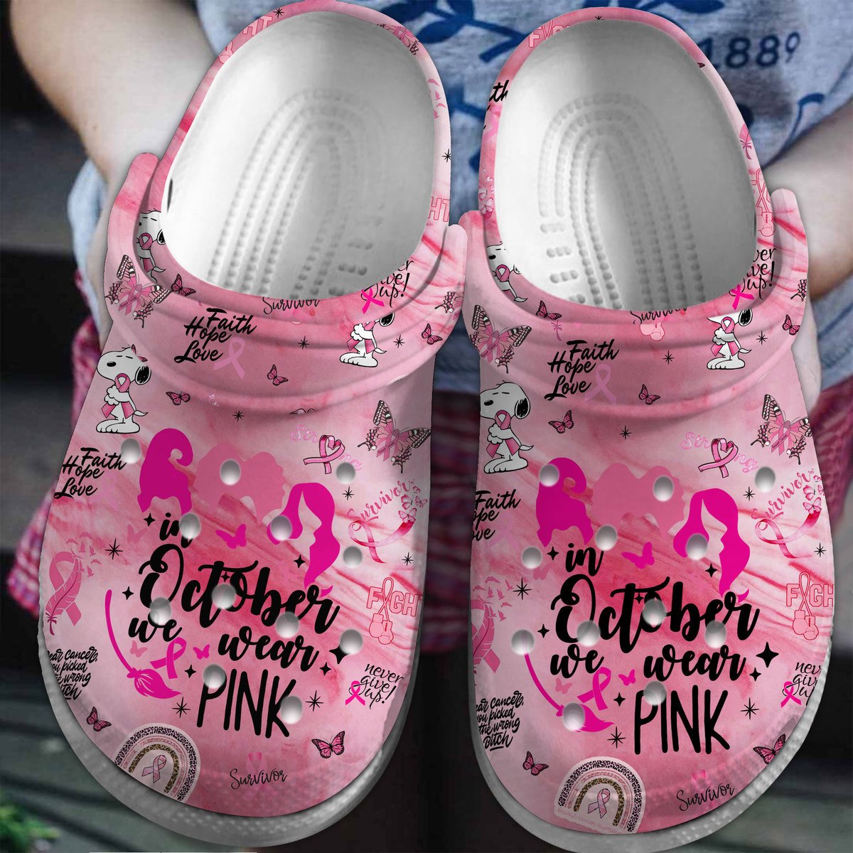 Snoopy We Wear Pink Breast Cancer Awareness Cartoon Crocs - GNL1462480