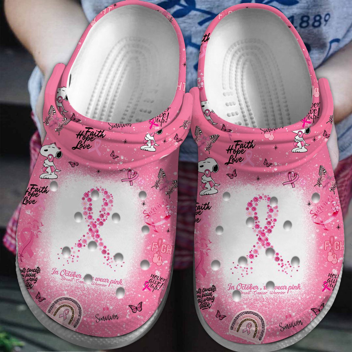 Snoopy We Wear Pink Breast Cancer Awareness Cartoon Crocs - GNL1462727