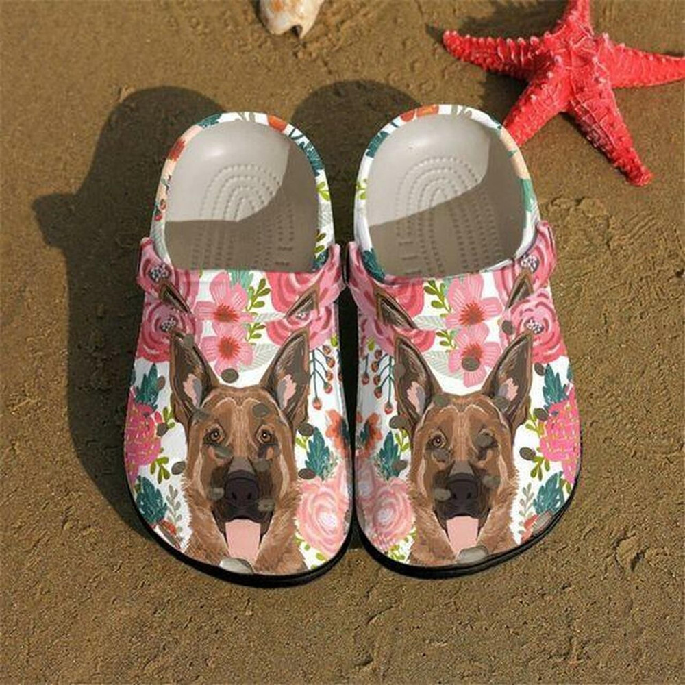 German Shepherd Dog Flower Personalized 7 Gift For Lover Rubber Crocs Shoes Comfy Footwear