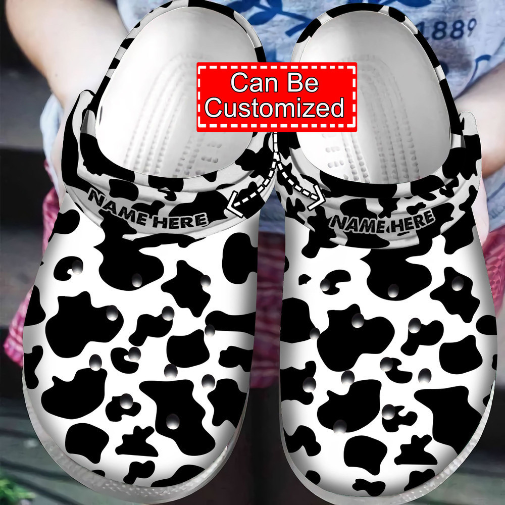 Personalized Cow Cow Pattern Skin Dairy Farmer Cattle Lovers Birthday Him Her Color Shoes Crocs