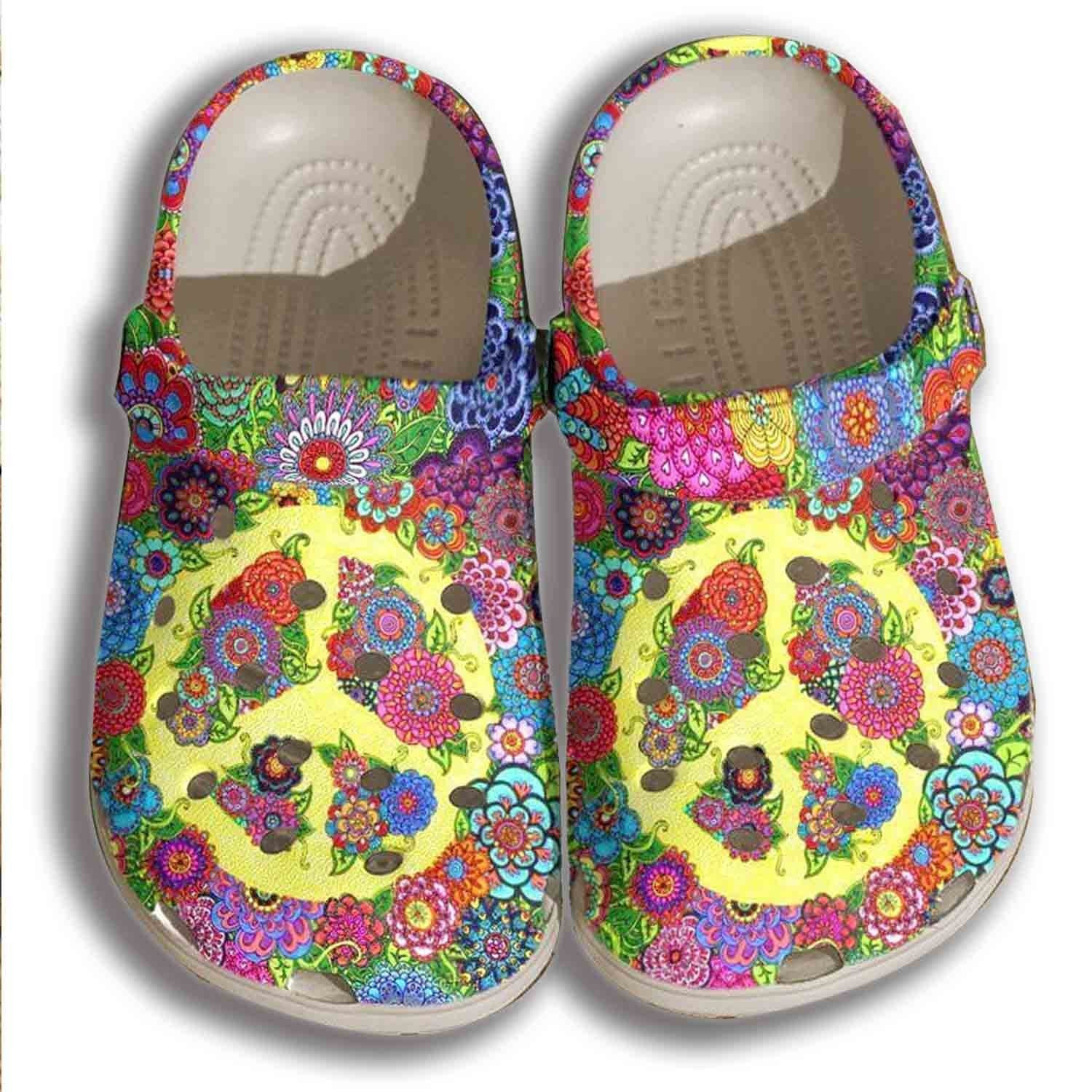 Floral Hippie Sign Shoes Crocs For Women Flower Custom Shoes Crocs Gifts For Son Daughter