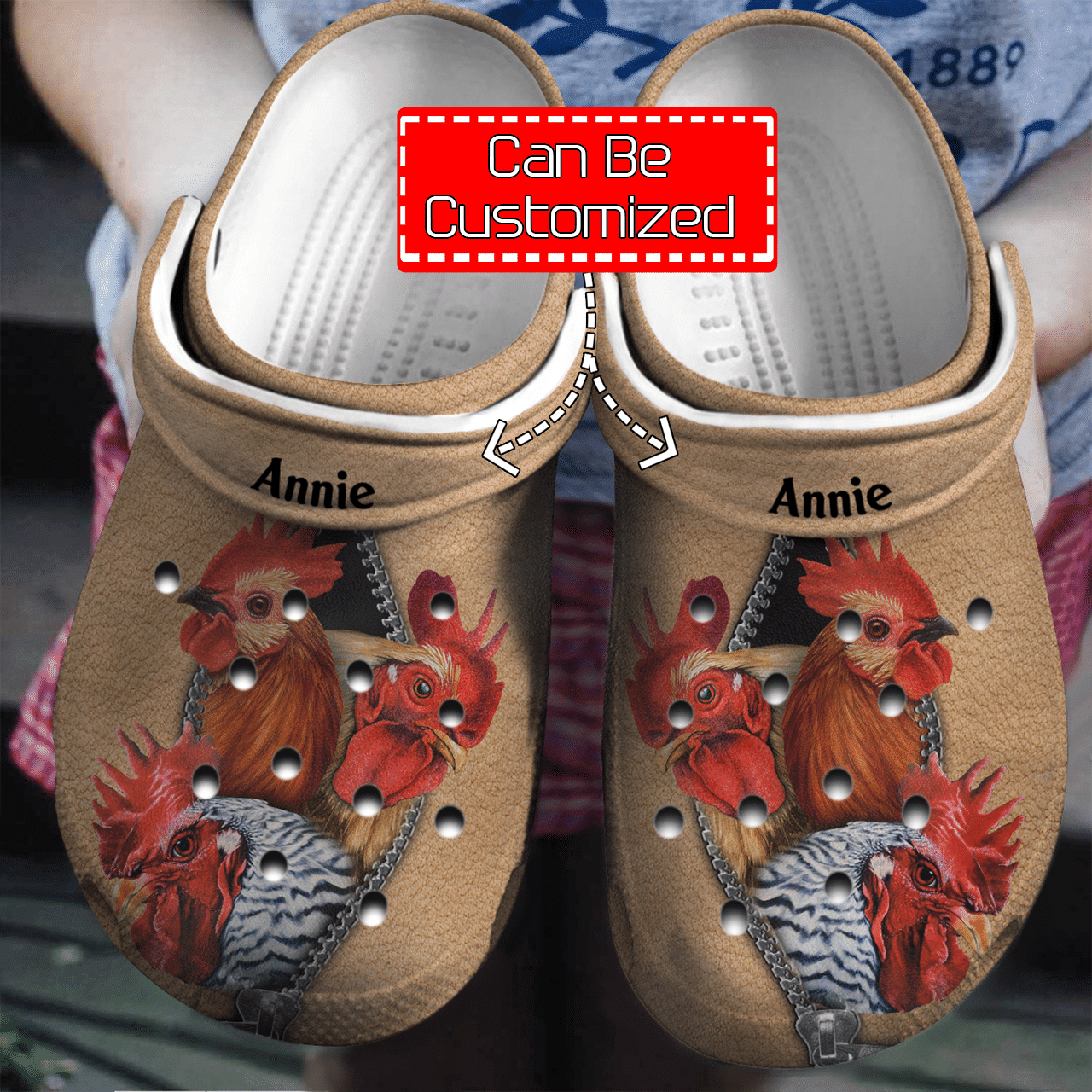 Chicken On Zipper Personalized Crocs Shoes Animal
