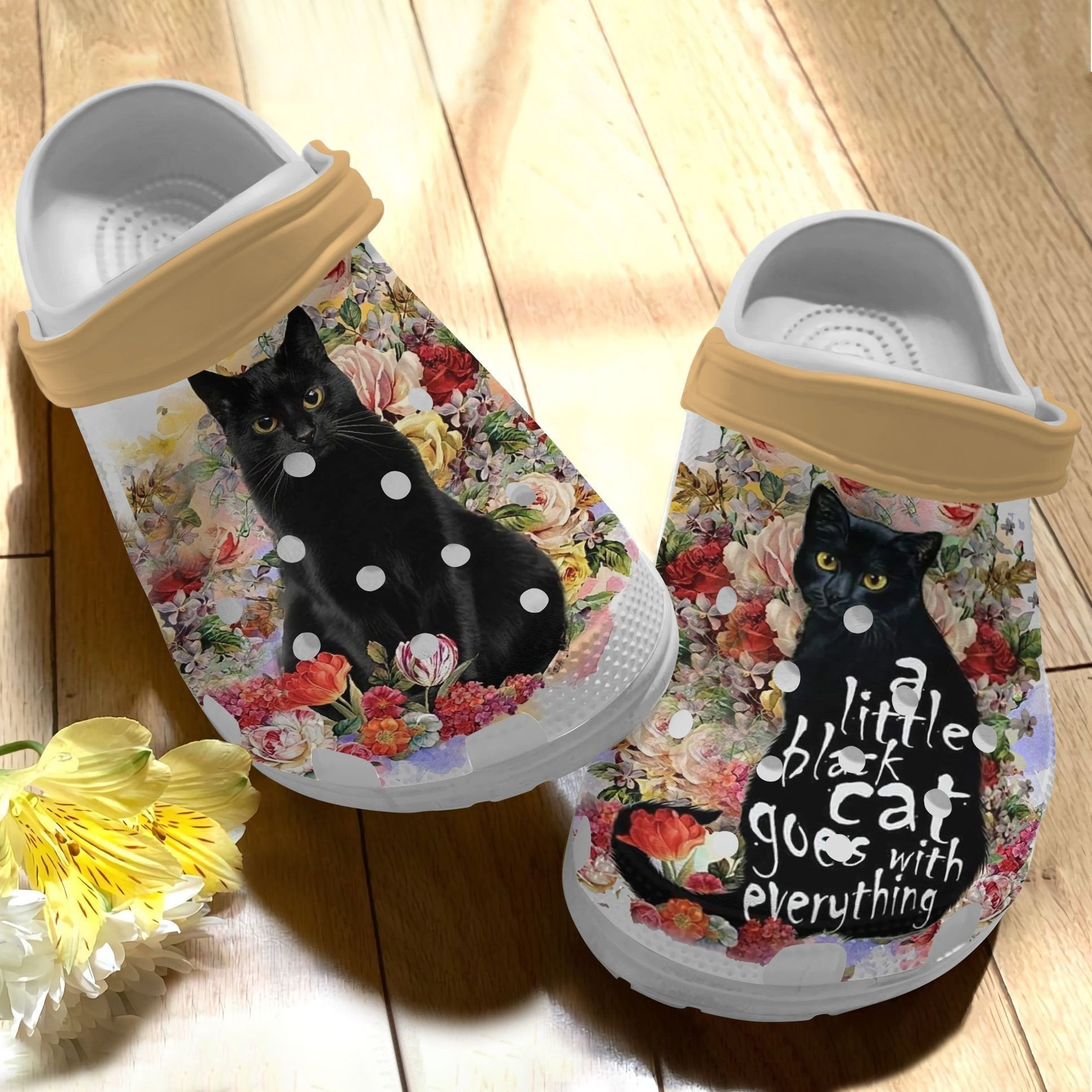 A Little Black Cat Goes With Everything Shoes Crocs Flower Cat Custom Shoes