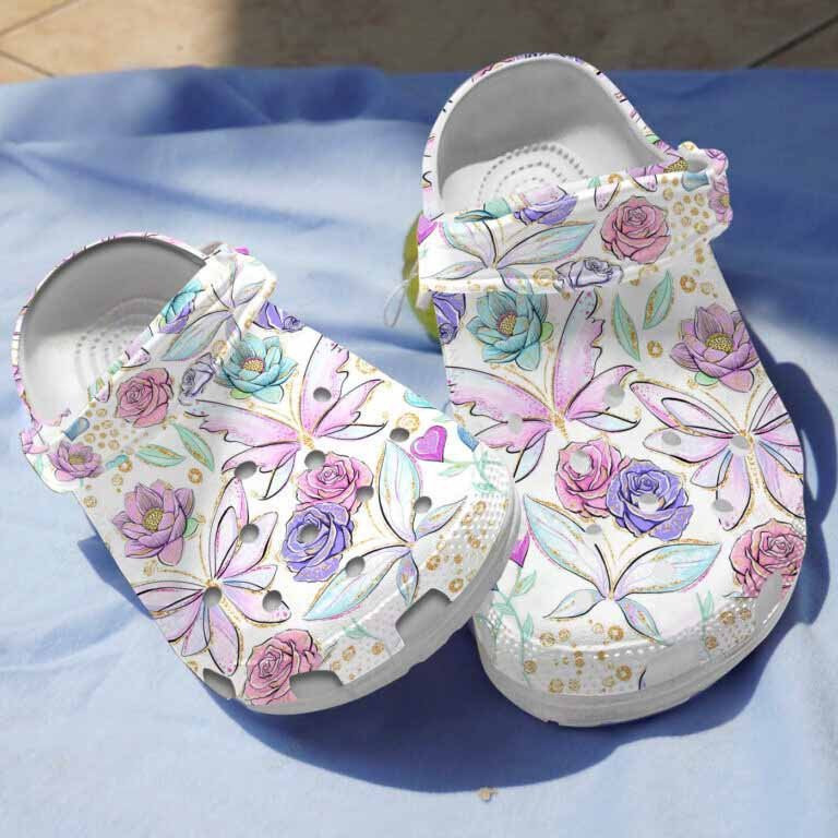 Floral Butterfly Drawing Crocs Shoes Gifts For Women Girls Cute Floral Butterfly Shoes