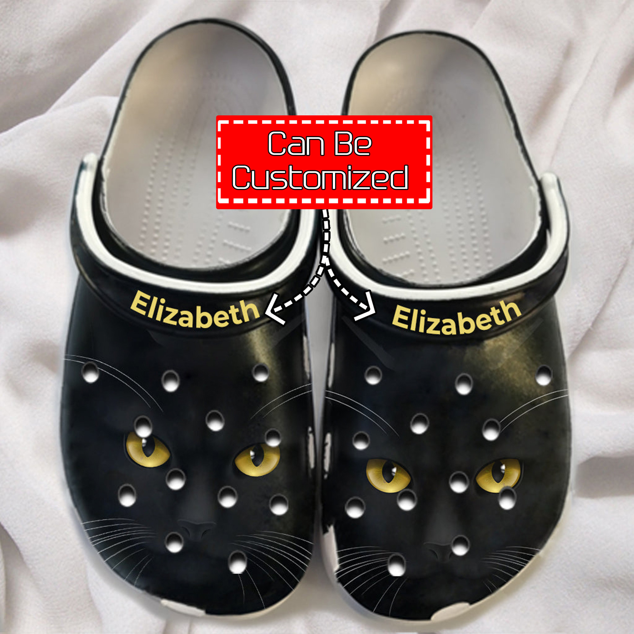Cat Black Cat Face Print Personalized Crocs Shoes With Your Name