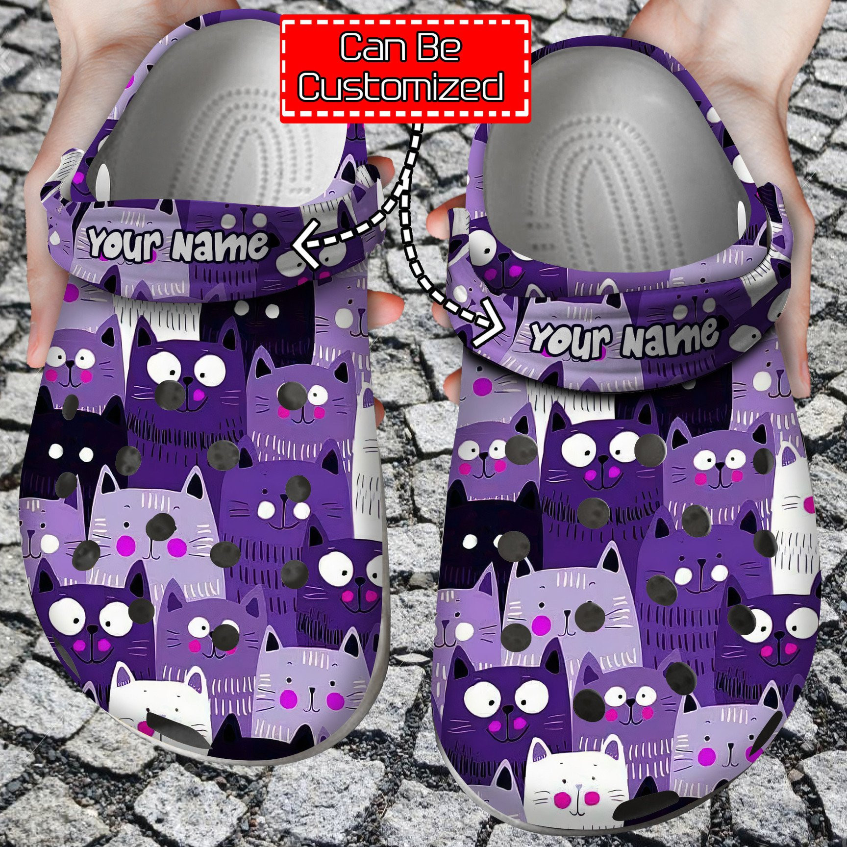 Personalized Cat Purple Pattern Crocs Shoes Cat