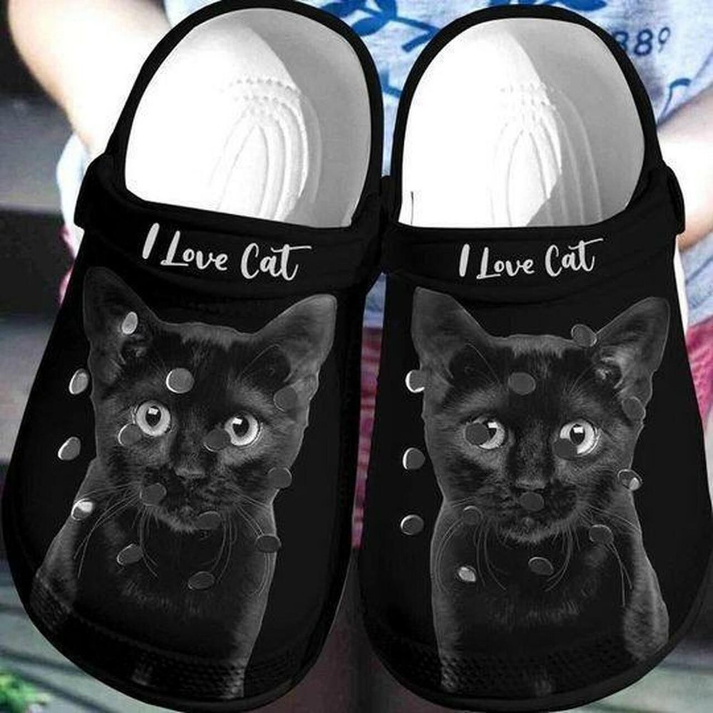 I Love Black Cat Personalized 5 Gift For Lover Rubber Crocs Shoes Comfy Footwear
