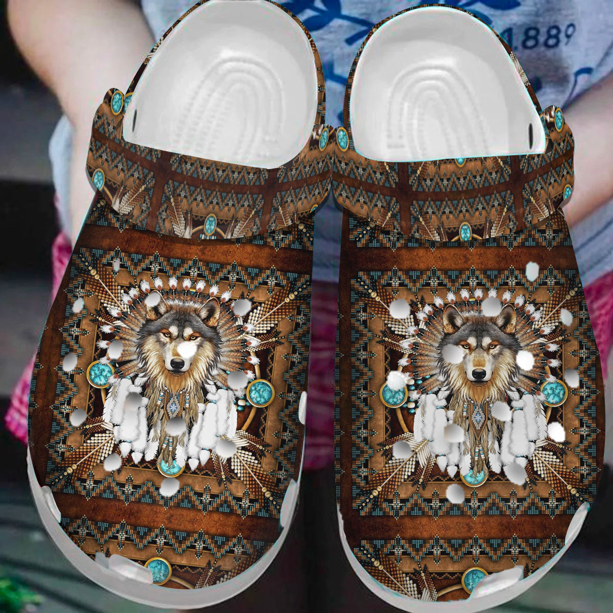 Native American Wolf Crocs For Men Women And Kids For Kid and Adult