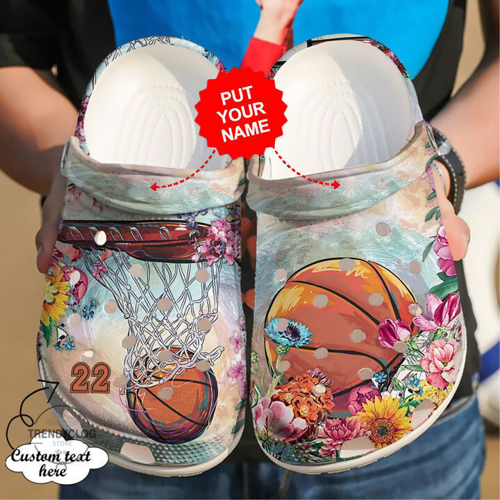 Basketball Basketball Personalized Floral Crocs Shoes