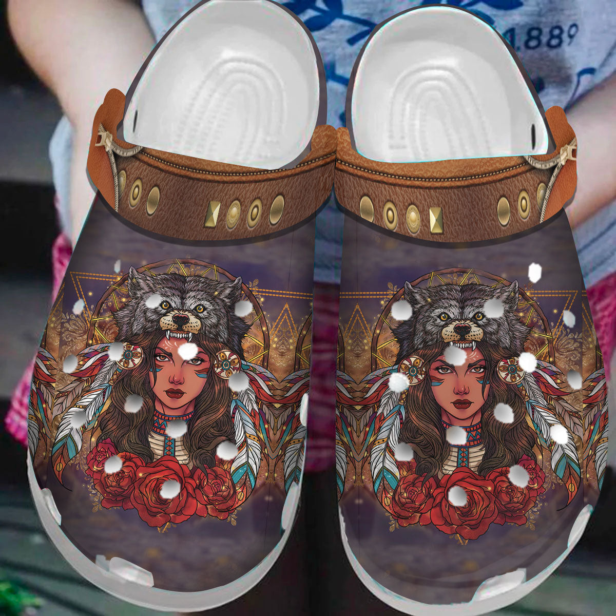 Native American Wolf Girl Crocs Clog Shoes For Kid and Adult - GNL1463024