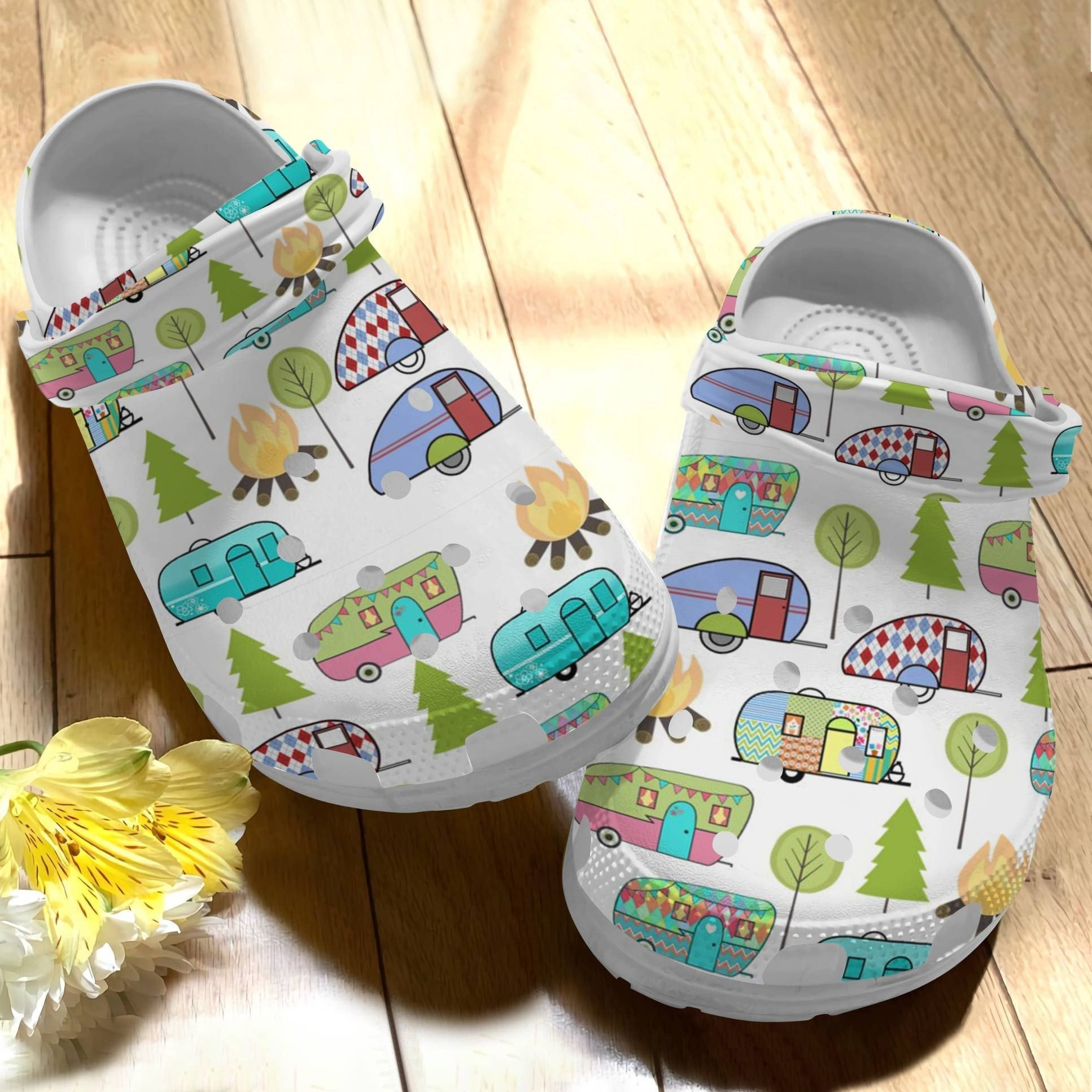 Camping Bus Camper Van Car Cartoon Custom Crocs Shoes Birthday Gift
