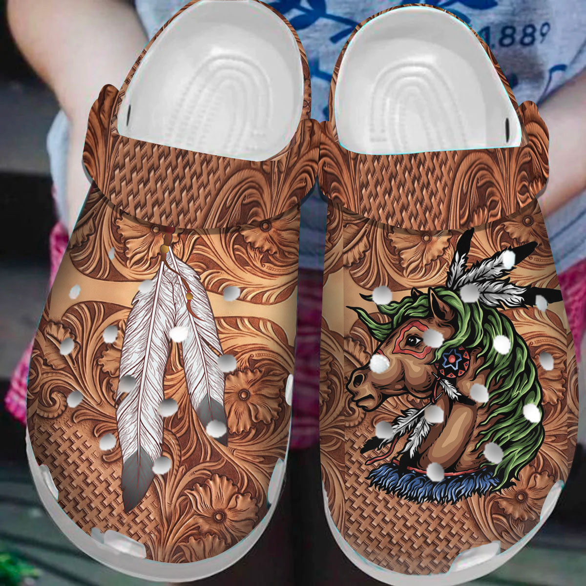 Native American Native Feather Horse Crocs Clog Shoes For Kid and Adult