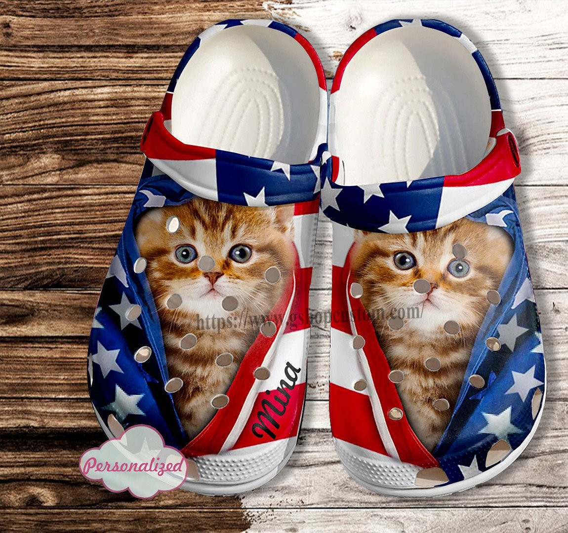 Cat Usa Flag Shoes Gift Women Mother Day- 4Th Of July America Cat Flag Shoes Croc Crocs Customize